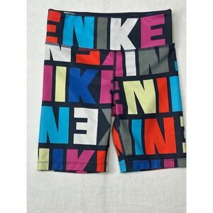 Nike Kids Multicolored All Over Logo Graphic Biker Shorts Size S